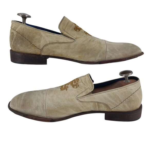 Mark Nason Italy Rock Never Dies Men 11 Beige Dragon Leather Dress Shoes Loafers - Picture 10 of 12
